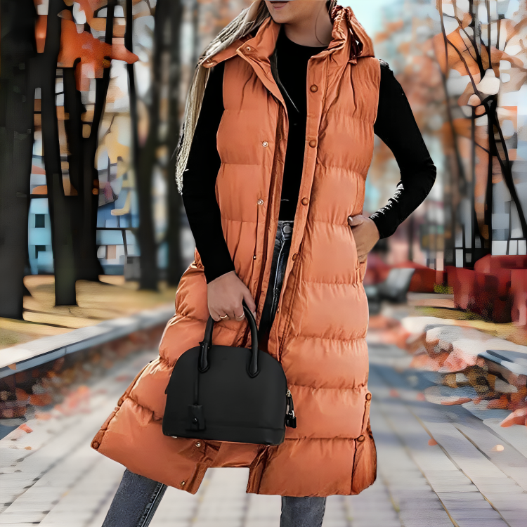Drune | Ärmelloser langer Daunenmantel für Frauen Perfekt für Outdoor-Aktivitäten