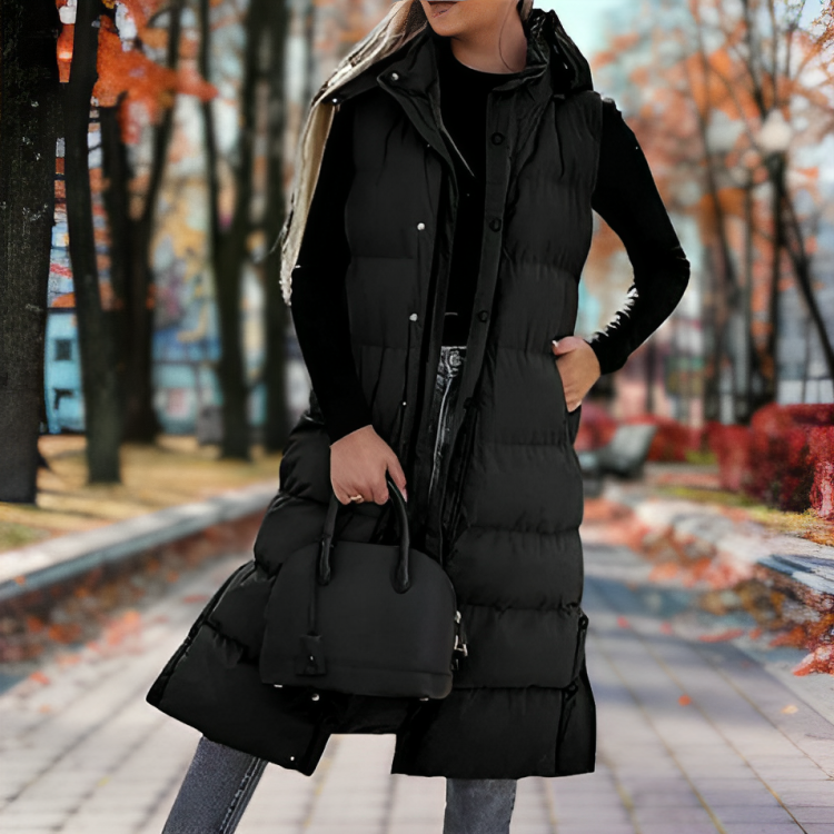 Drune | Ärmelloser langer Daunenmantel für Frauen Perfekt für Outdoor-Aktivitäten