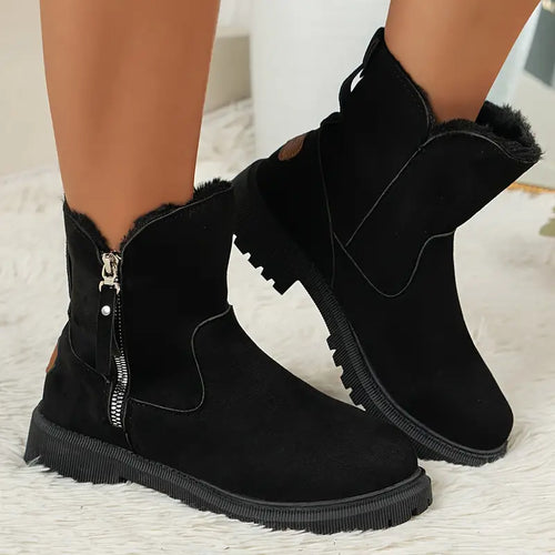 Drune | Damen Plüschgefütterte Stiefel mit Seitenreißverschluss – Gemütliche Winterkurzstiefel