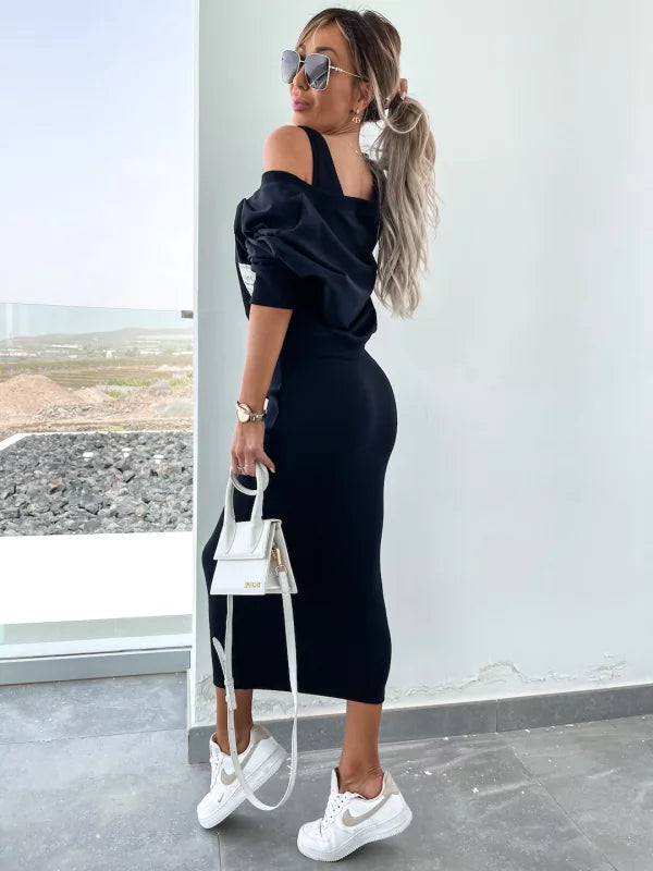 Drune | Stilvolles Off Shoulder Crop Top und Midi Rock Set