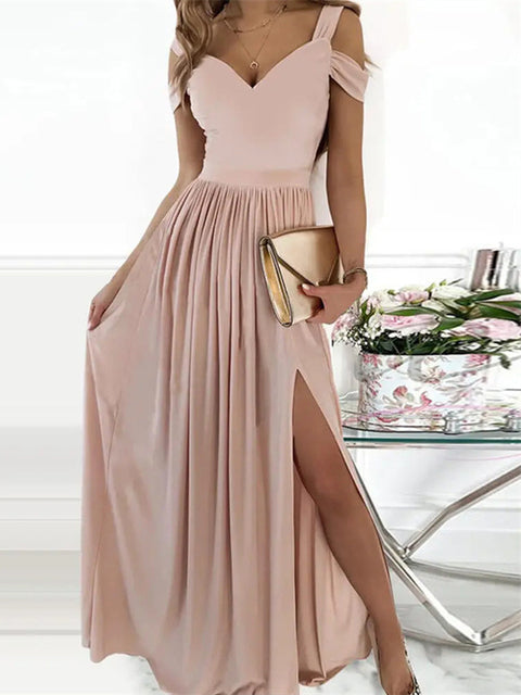 Drune | Elegantes Off-Shoulder Büro Damen Langes Kleid