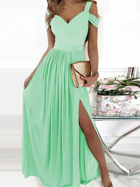 Drune | Elegantes Off-Shoulder Büro Damen Langes Kleid