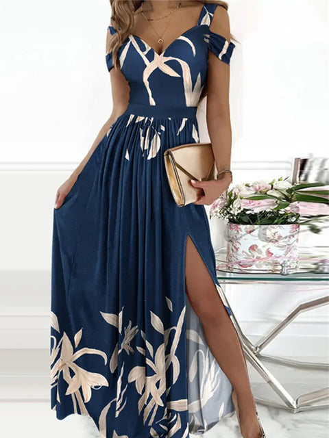 Drune | Elegantes Off-Shoulder Büro Damen Langes Kleid