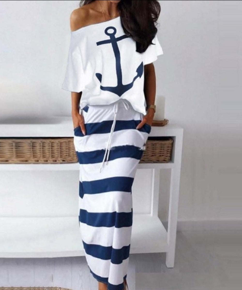 Drune | Off Shoulder Top Und Rock Kleid Batwing Ärmel