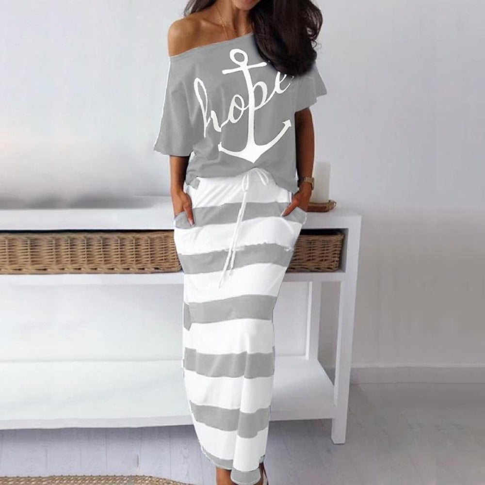 Drune | Off Shoulder Top Und Rock Kleid Batwing Ärmel
