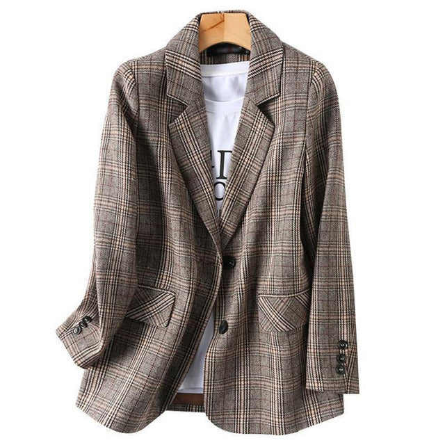 Drune | Büro Damen Kariert Blazer Langarm Lässig Jacke