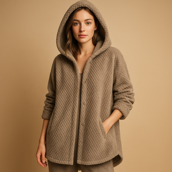 Drune | Weiche Damen Teddyjacke mit Kapuze