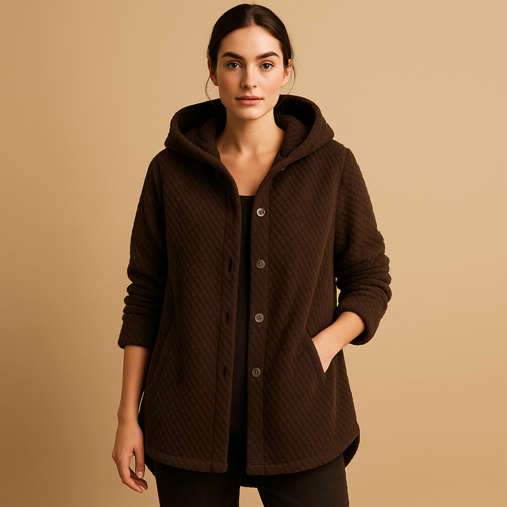 Drune | Weiche Damen Teddyjacke mit Kapuze