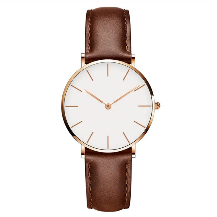 Drune | Runde Zeitlose Minimalistische Uhr Mit Lederarmband Für Frauen