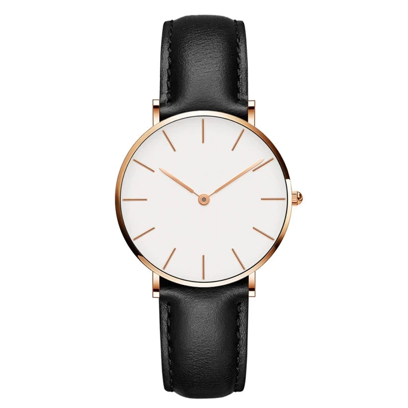 Drune | Runde Zeitlose Minimalistische Uhr Mit Lederarmband Für Frauen