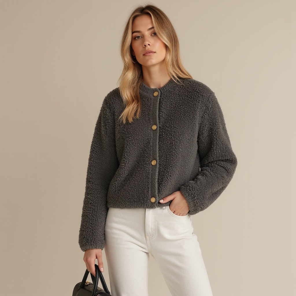 Drune | Cardigan - Damen Herbst Flauschiger Strickcardigan mit Dekorativen Knöpfen