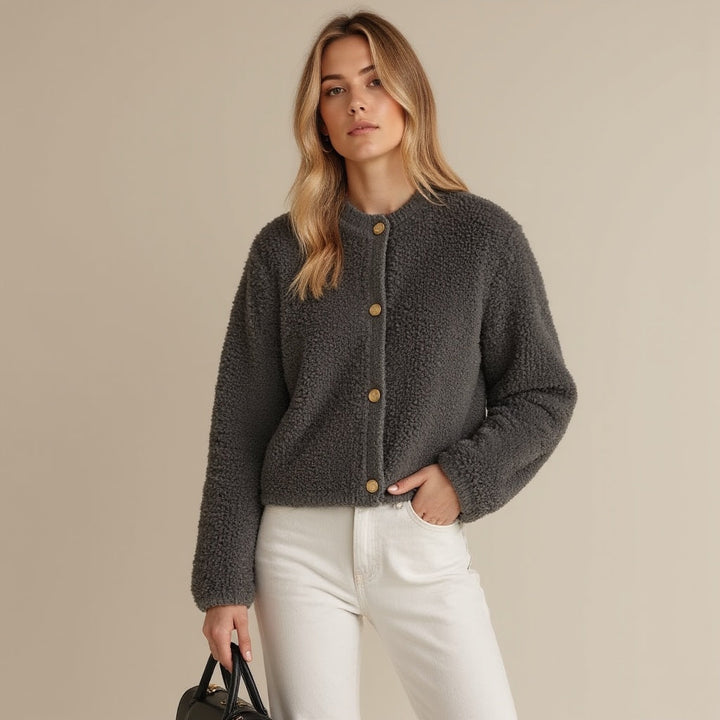 Drune | Cardigan - Damen Herbst Flauschiger Strickcardigan mit Dekorativen Knöpfen