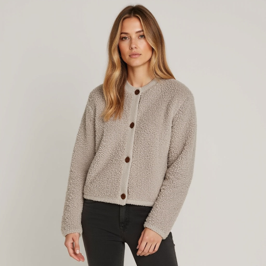 Drune | Cardigan - Damen Herbst Flauschiger Strickcardigan mit Dekorativen Knöpfen