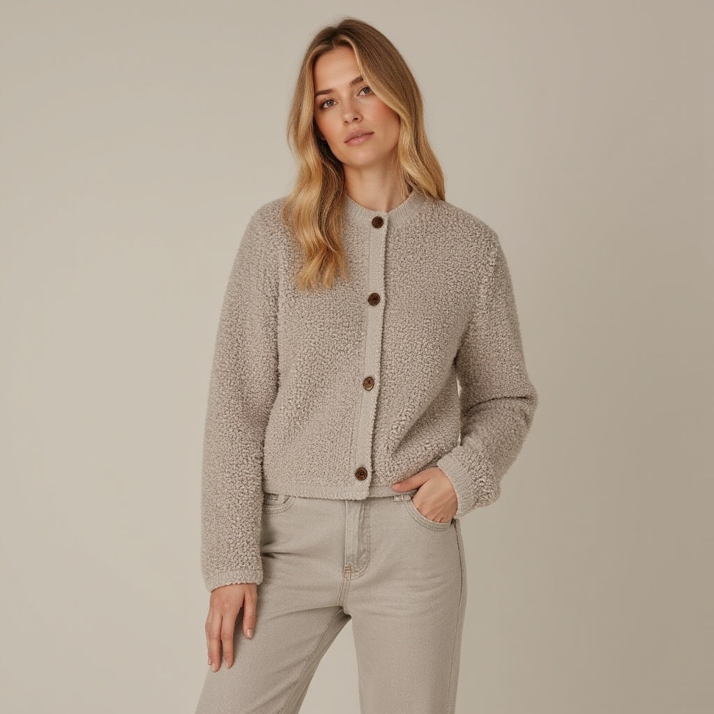 Drune | Cardigan - Damen Herbst Flauschiger Strickcardigan mit Dekorativen Knöpfen
