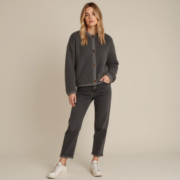 Drune | Cardigan - Damen Herbst Flauschiger Strickcardigan mit Dekorativen Knöpfen