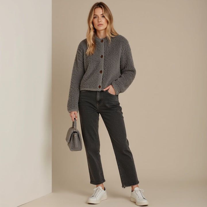 Drune | Cardigan - Damen Herbst Flauschiger Strickcardigan mit Dekorativen Knöpfen