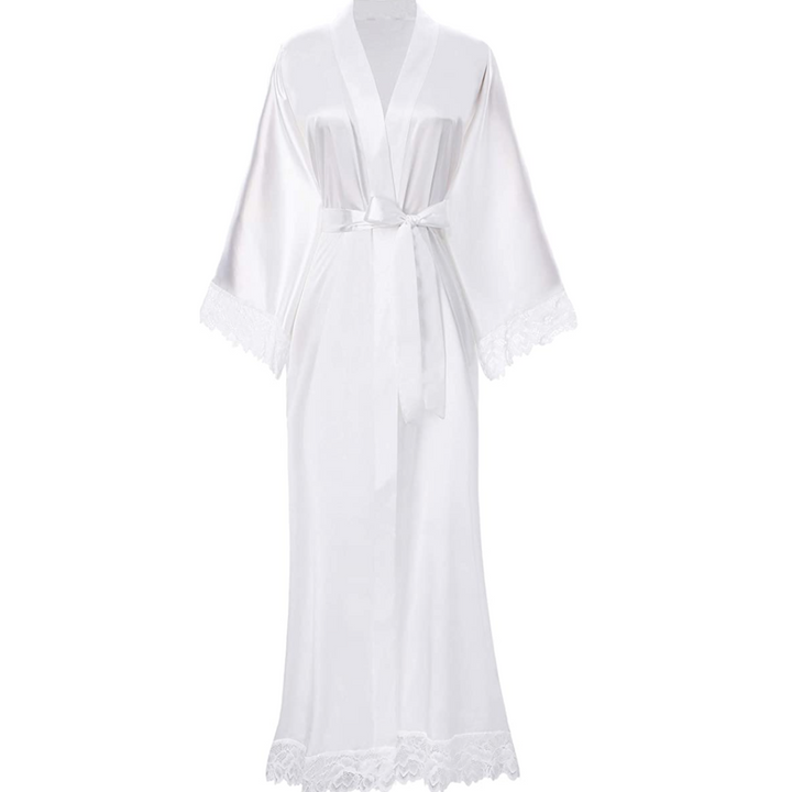 Drune | Lange Bademantel aus Satin mit Spitzen Details