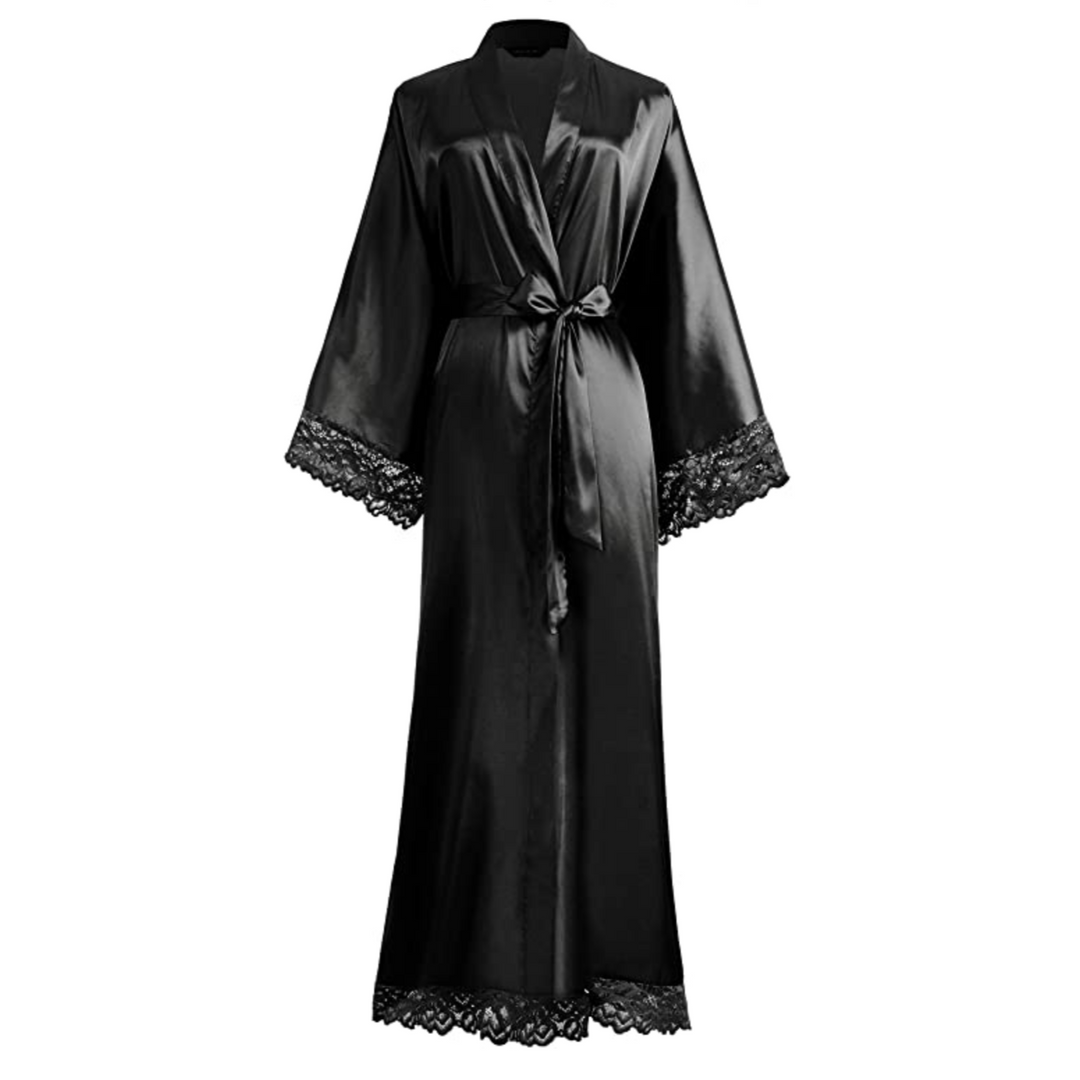 Drune | Lange Bademantel aus Satin mit Spitzen Details