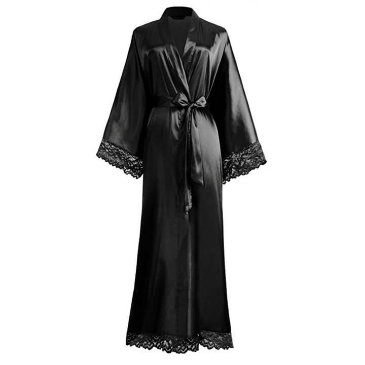 Drune | Lange Bademantel aus Satin mit Spitzen Details