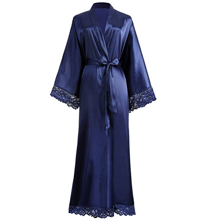 Drune | Lange Bademantel aus Satin mit Spitzen Details