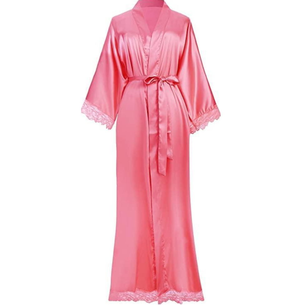 Drune | Lange Bademantel aus Satin mit Spitzen Details