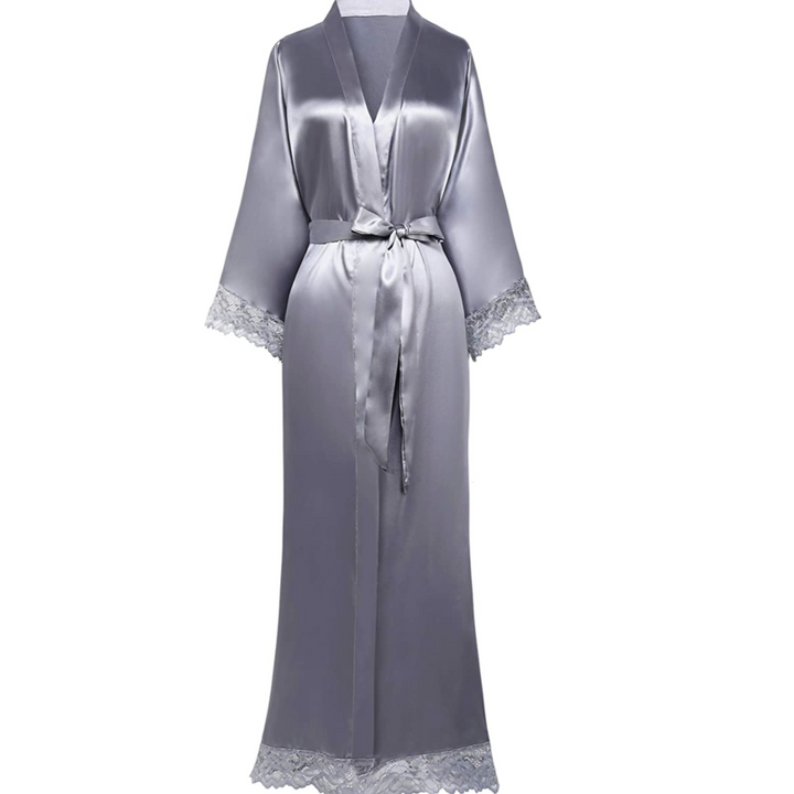 Drune | Lange Bademantel aus Satin mit Spitzen Details
