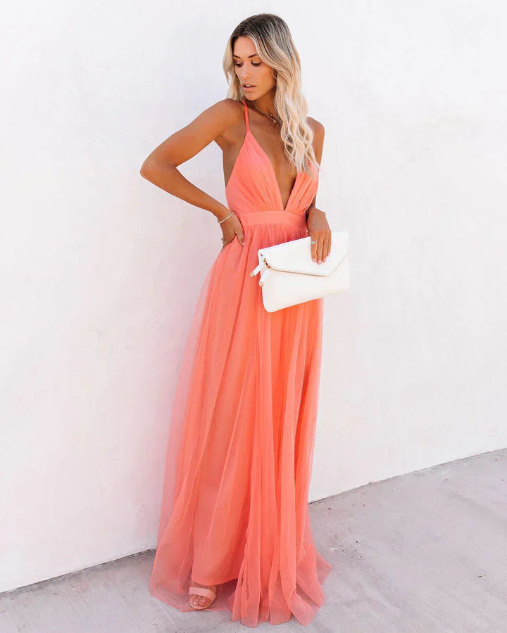 Drune | Elegantes orangefarbenes Kleid mit Trägern für Frauen