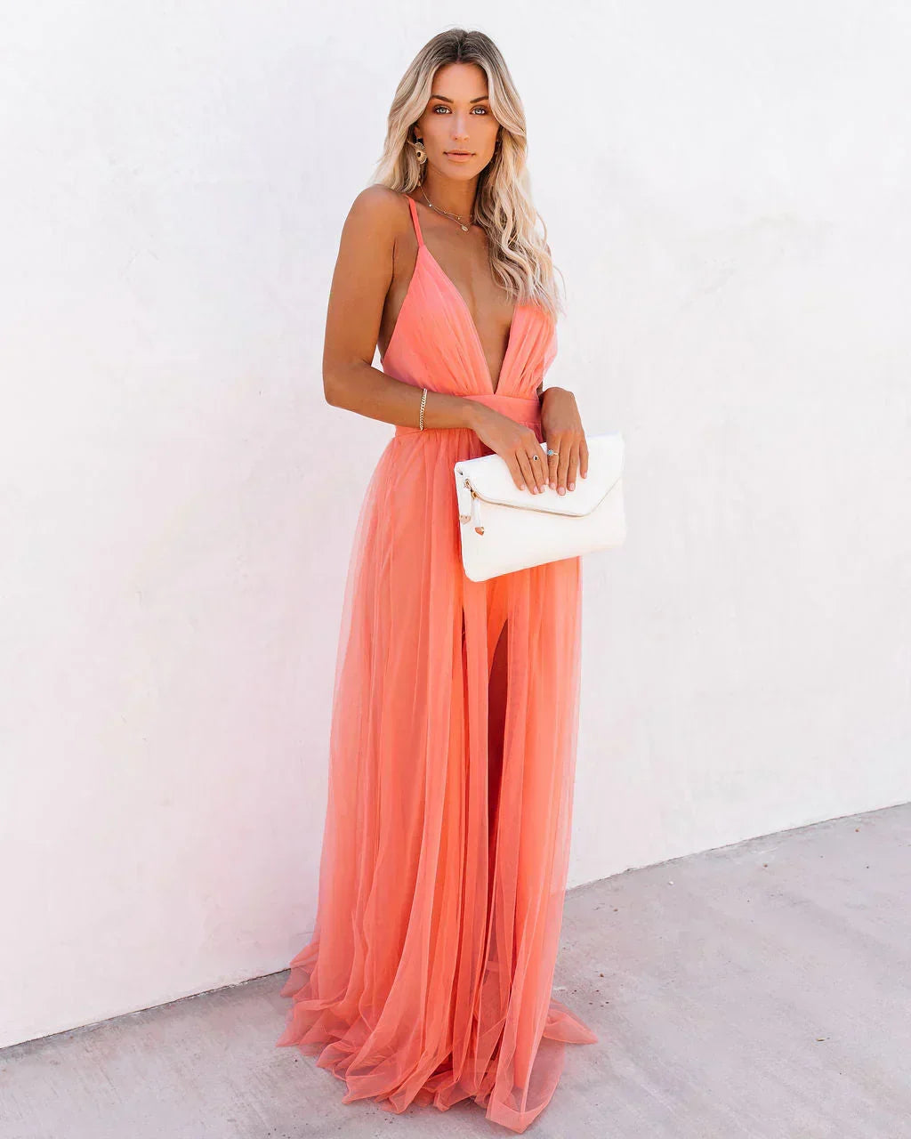 Drune | Elegantes orangefarbenes Kleid mit Trägern für Frauen
