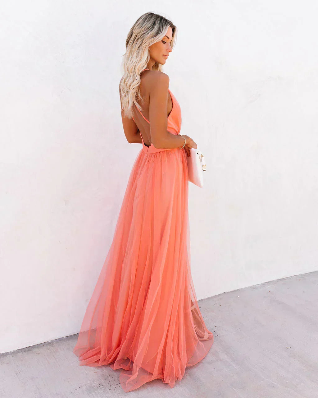 Drune | Elegantes orangefarbenes Kleid mit Trägern für Frauen