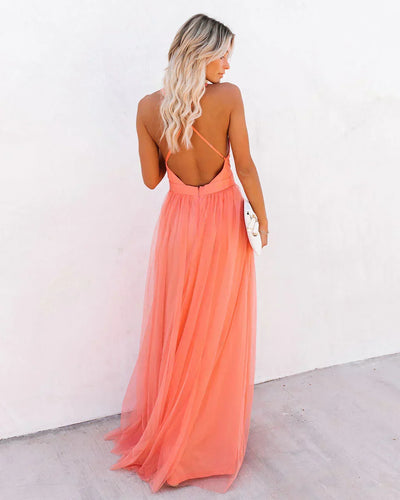 Drune | Elegantes orangefarbenes Kleid mit Trägern für Frauen
