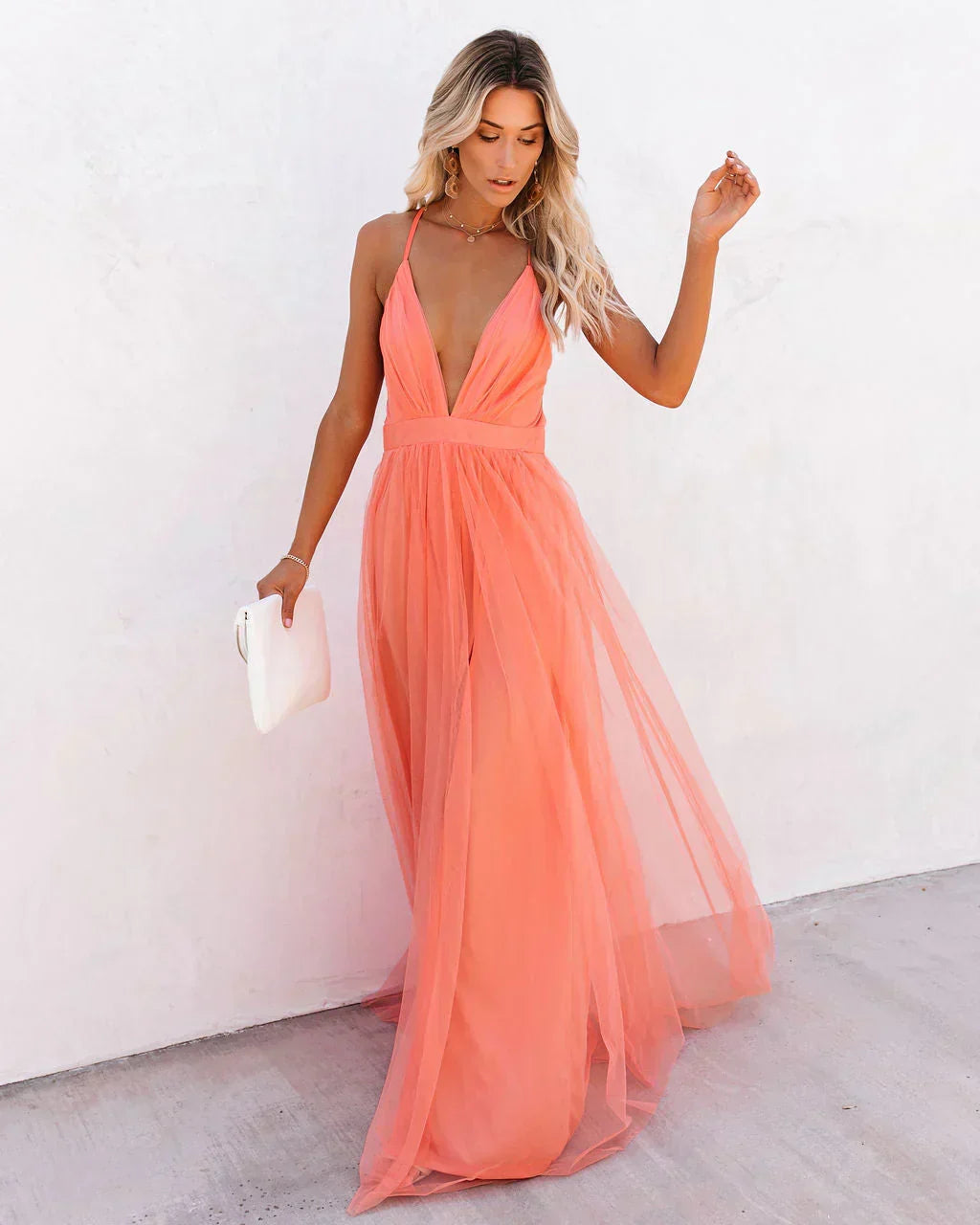 Drune | Elegantes orangefarbenes Kleid mit Trägern für Frauen