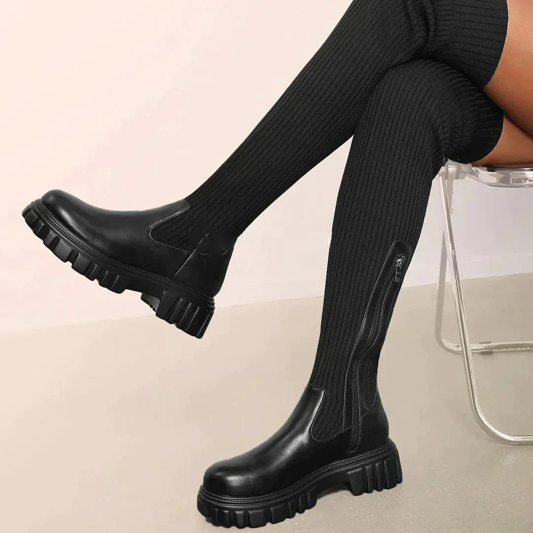 Drune | Stilvolle Damen Knielange Stiefel mit Reißverschluss