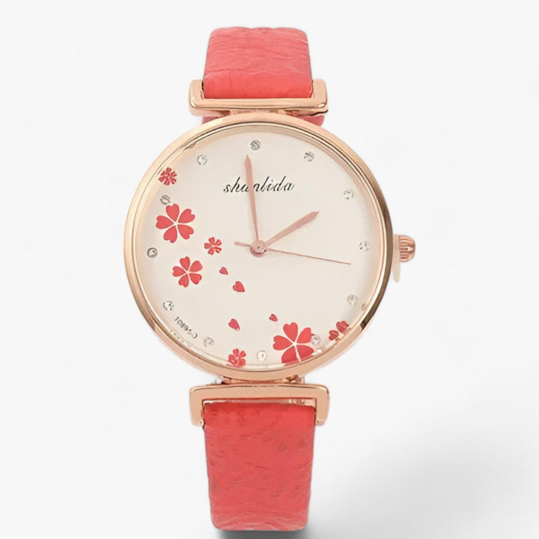 Drune | Lederarmband Runde Weinlese Blumen Uhr Für Frauen