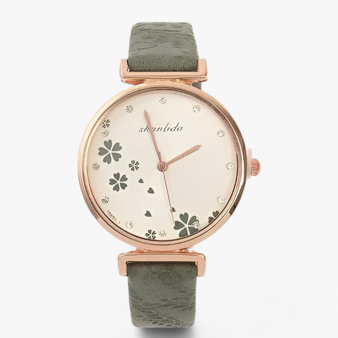 Drune | Lederarmband Runde Weinlese Blumen Uhr Für Frauen