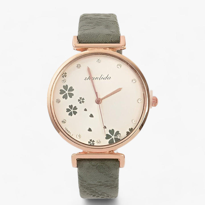 Drune | Lederarmband Runde Weinlese Blumen Uhr Für Frauen