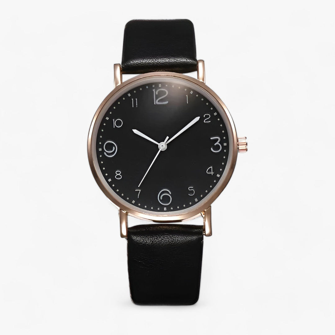 Drune - Klassische Runde Armbanduhr Lederarmband