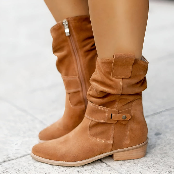 Damen Kunst-Wildleder Stiefel mit Plüsch & Komfort Drune