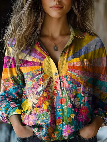 Drune | Bohemian Baumwolle Sonnenblume Bluse Für Frauen