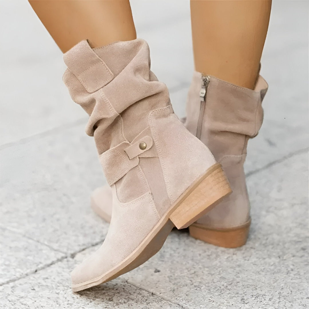 Damen Kunst-Wildleder Stiefel mit Plüsch & Komfort Drune