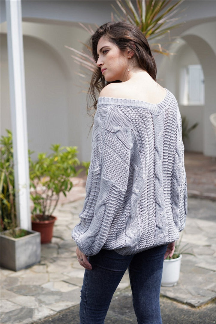Drune Schlichtes Kabelstrick Lockere Sweatshirt