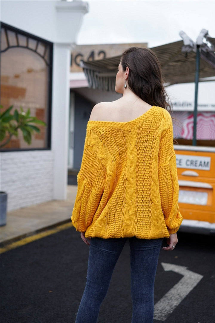 Drune Schlichtes Kabelstrick Lockere Sweatshirt