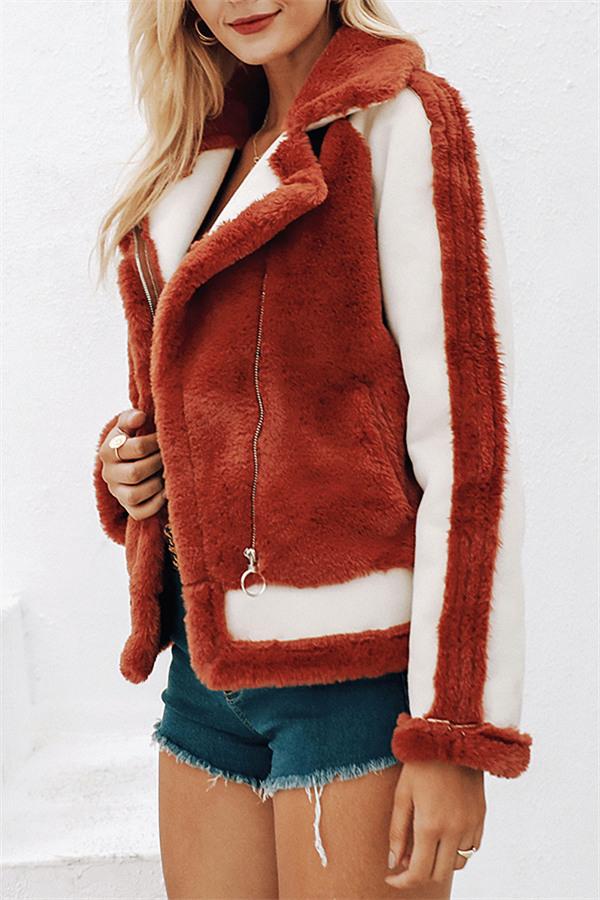 Drune | Kunstfell Reißverschlussjacke Rot