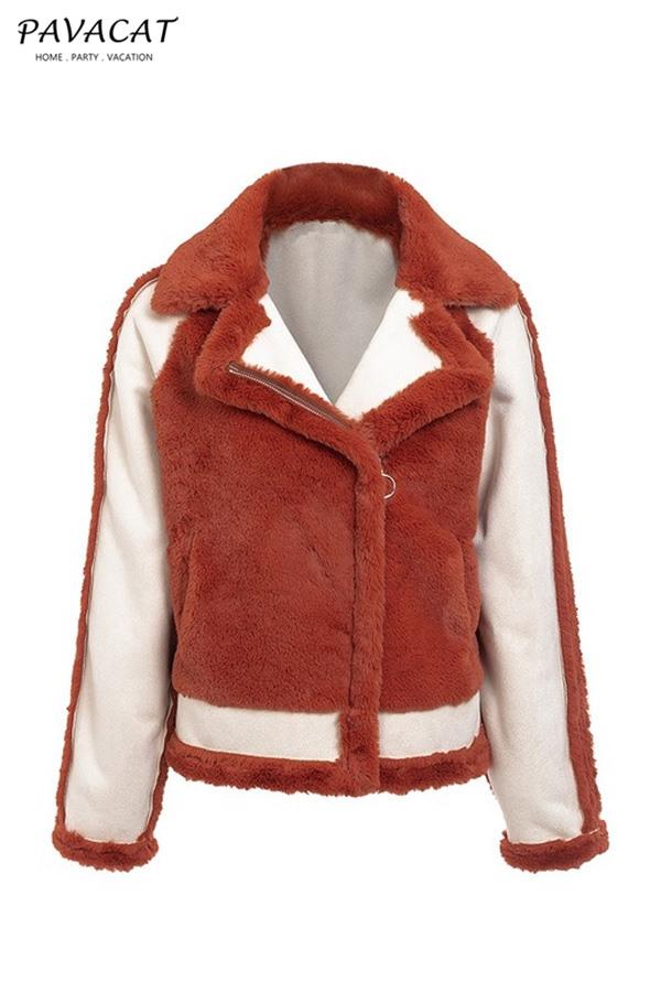 Drune | Kunstfell Reißverschlussjacke Rot
