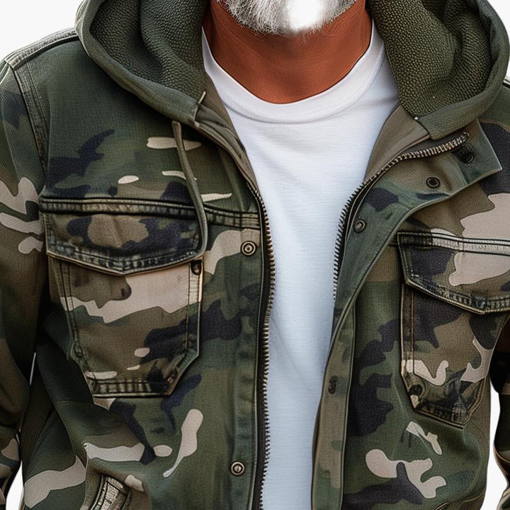 Drune | Cargo-Jacke im Camouflage-Stil mit Kapuze - Modischer Outdoor- und Streetwear-Look