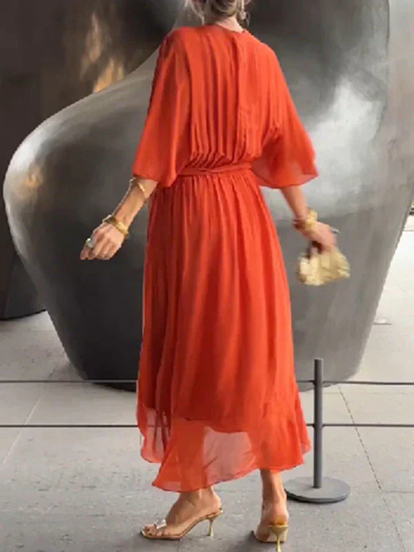 Drune | Grünes Chiffonkleid mit V-Ausschnitt