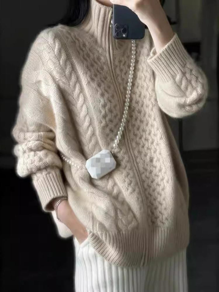 Drune | Dicke Gestrickte Kaschmir Rollkragen Strickjacke