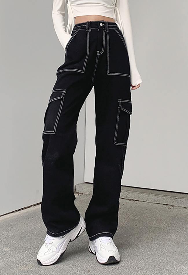 Drune | Taschenbestickte Highwaist Cargojeans