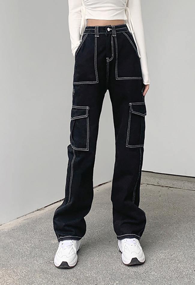 Drune | Taschenbestickte Highwaist Cargojeans