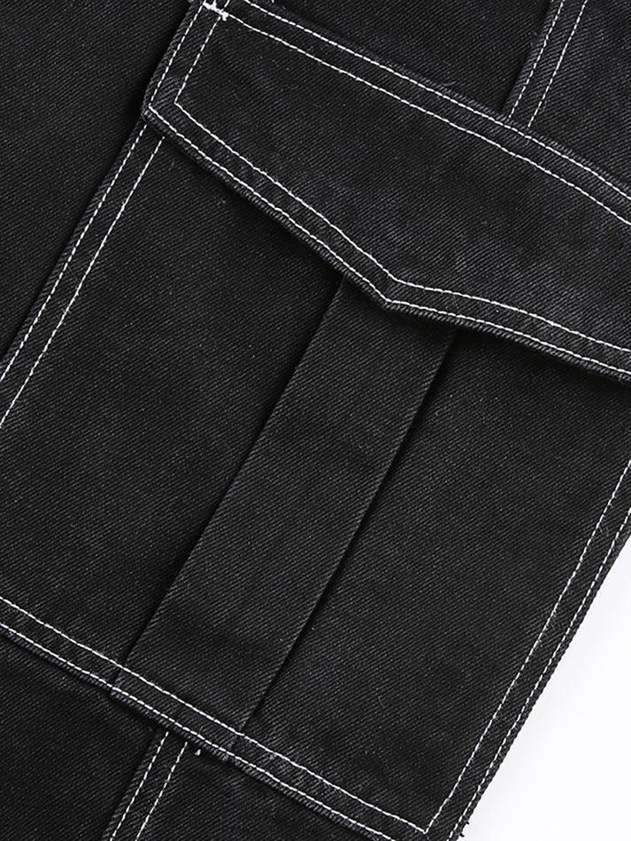 Drune | Taschenbestickte Highwaist Cargojeans