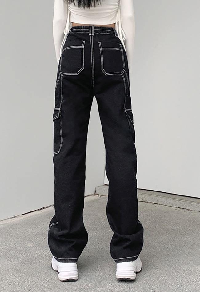 Drune | Taschenbestickte Highwaist Cargojeans